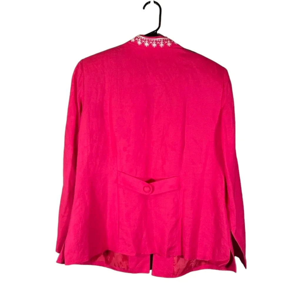 Jessica Howard Pink Floral Trim Opened Mock Neck Barbie Blazer Women Sz 14 VTG